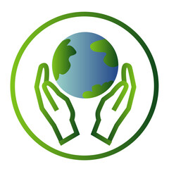 vector icon Earth with hands saving the planet green technologies