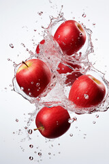 Fototapeta na wymiar The apple fell into the splashing water. Photos on the black background