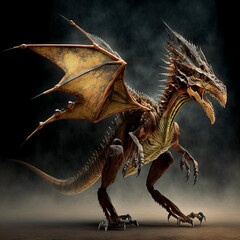Fototapeta premium Small dragon on a dark background. Beautiful picture.