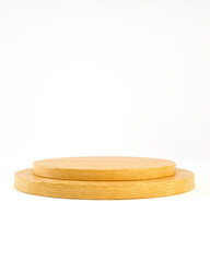 3d rendering wooden podium or pedestal display on white background with cylinder stand concept