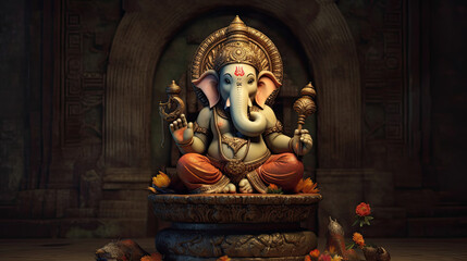 Fototapeta premium A Lord Ganesha for Ganesh Chaturthi. The sacred object of the Hindus. Generative Ai