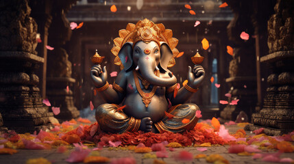  A Lord Ganesha for Ganesh Chaturthi. The sacred object of the Hindus. Generative Ai - obrazy, fototapety, plakaty