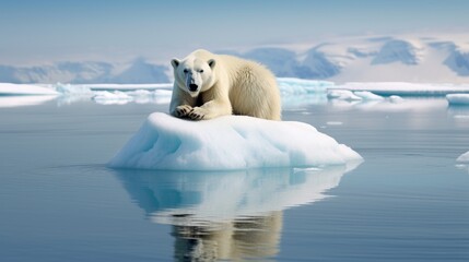 A lone polar bear on a melting ice floe representing climate change and global warming