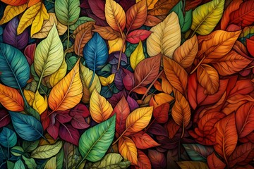 A lot of colorful leaves in the style of naturalistic tones