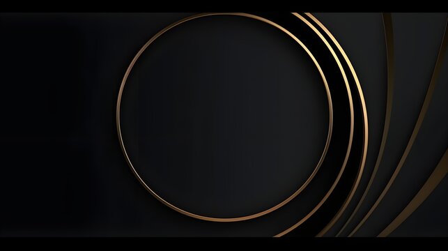 Abstract luxury background with golden lines on black background. Gold circular frame logo text. Shine glitter design. Premium minimal banner. Modern elegant circles seamless looped, Generative AI