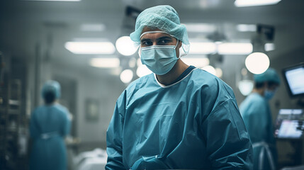 Fototapeta na wymiar Surgical Symphony: Surgeon's Precision in a Crucial Procedure in the OR, Generative AI