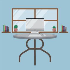 Flat design vector illustration of mobile and desktop website design development process with minimalistic modern digital tablet, desktop computer on designer workplace in trendy color.