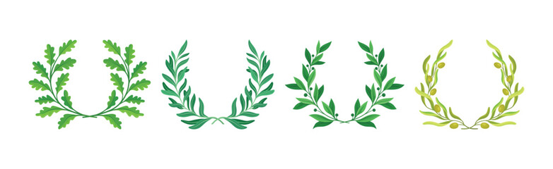 Wreaths or Chaplets of Leaves and Branches with Separate Twigs Vector Set