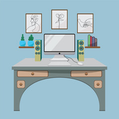 Office workplace room with a computer- Vector