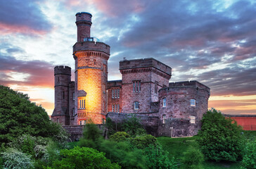 Scotland - Inverness skyline with castle at dramatic sunset, UK