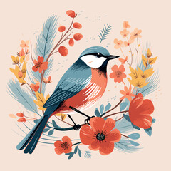 Bird with flowers. Vector illustration. Abstract illustration.