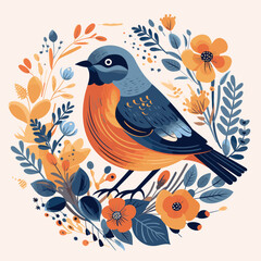 Bird with flowers. Vector illustration. Abstract illustration.
