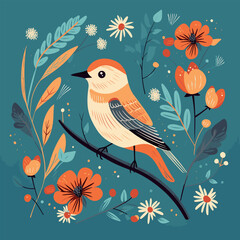 Bird with flowers. Vector illustration. Abstract illustration.