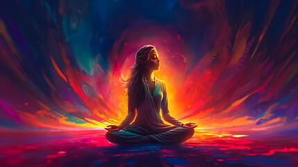 beautiful woman sitting in lotus pose. Meditation, yoga, kundalini, tantra, ayurveda, aura, chakras