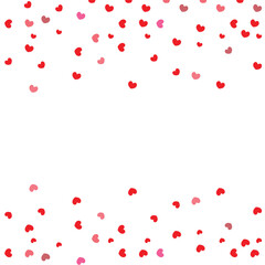 heart confetti of red falling hearts on a white background