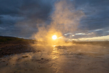Fototapeta na wymiar Geyser hot spring. Tourist attraction in Iceland.