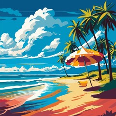 Fototapeta na wymiar beach with palm trees and sun