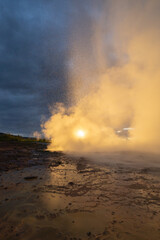 Geyser hot spring. Tourist attraction in Iceland.