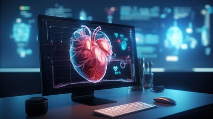 Heart Surgery Concept, Analyse Patient Heart Using Augmented Reality Technology. Generative Ai