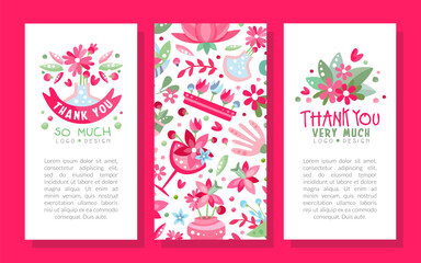 Pink Flower Banner Design with Flora Blossom Vector Template