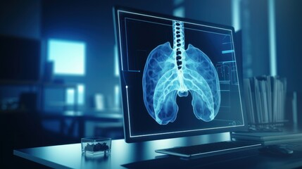 Diagnose Treatment Lungs on Computer Screen, Analyse Patient Lung, Pneumonia. Generative Ai