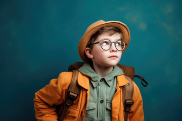 schoolboy with backpack is ready to go to school for education. back to school concept