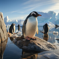  A very realistic penguin at noon on an ice
