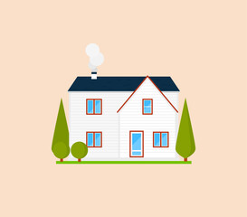 House or apartments. Family american townhouse. Neighborhood with cozy homes. Traditional Modern cottage for infographics or application interface. Building vector illustration. Flat style