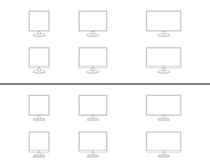 Flat monitor set, line art vector illustration isolated on white background. design elements for your idea.
