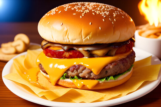 Delicious Burger Photography. Food background. AI Image Generated.