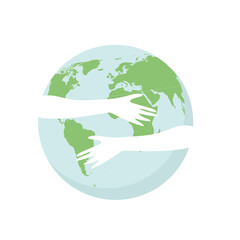 hands hug planet Earth. Concept of World Environment Day, Save the Earth, 22 April. Sign, icon and symbol