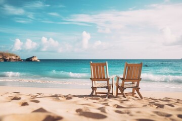 Fototapeta na wymiar Chairs sand beach. Generate Ai