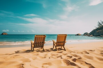 Chairs sand beach couple. Generate Ai
