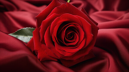 Red Velvet Rose: A close-up of a single red velvet rose with lush petals. The image represents a romantic gesture, symbolizing deep love and admiration