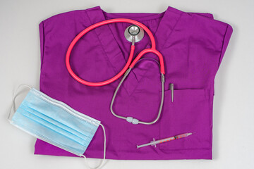 Strój lekarski maseczka i stetoskop - obrazy, fototapety, plakaty