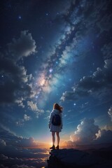 girl standing and looking at the sky