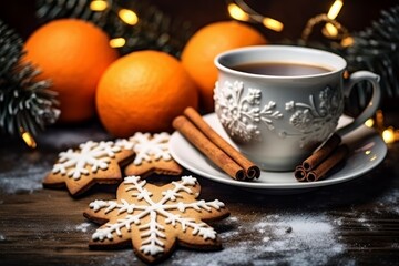 Obraz na płótnie Canvas Christmas tea cup bakery. Generate Ai