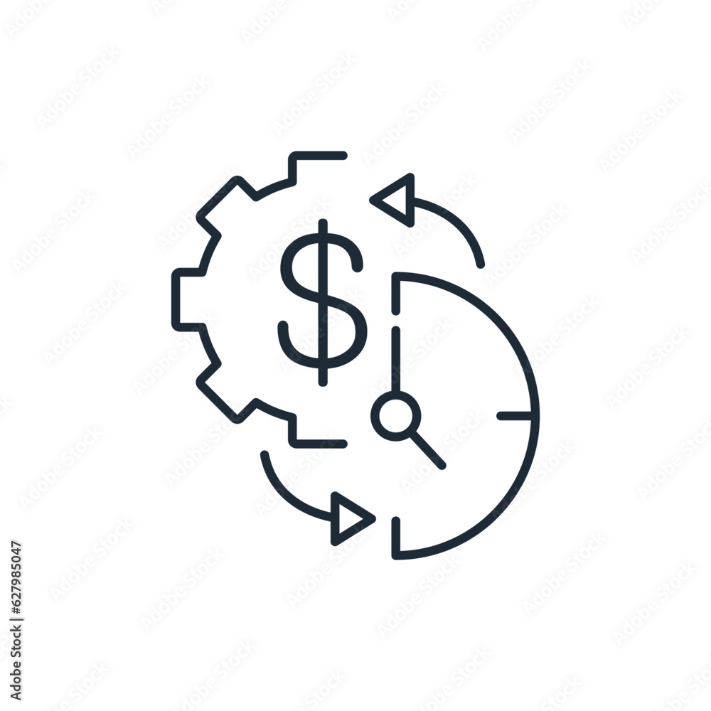 Aufkleber mechanism with dollar, time and influence arrows. financial efficiency. cost optimization. fast oper