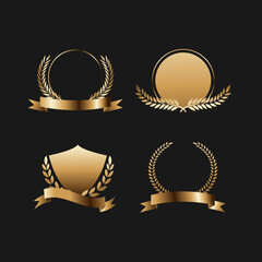 Vector illustration of golden ribbon and badges collection. Perfect for logo template and badges.