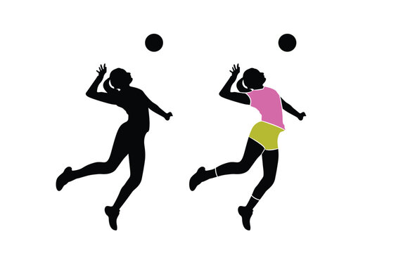 image of a female volleyball player in a jumping position vector illustration volleyball player silhouette abstract
