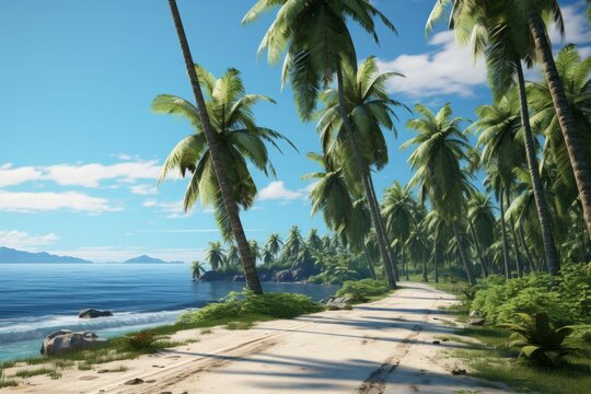 Coastal road palm tree nature. Generate Ai
