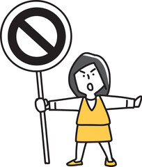 禁止の標識を見せる女性
