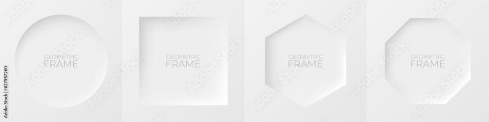 Poster 3d realistic frame set for your product. white and grey minimal geometric background with light and 