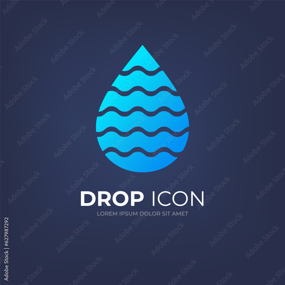 Wall mural water drop icon for your design. aqua logo blue droplet