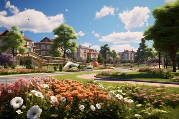 Fototapeta premium Flowers plants fitness area. Generate Ai