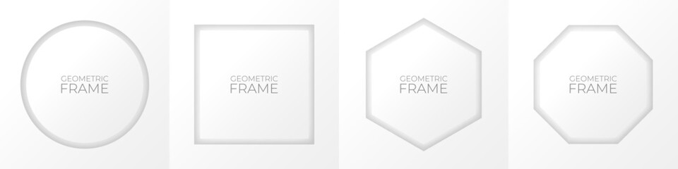 3d realistic frame set for your product. White and grey minimal geometric background with light and shadow. Neumorphism style.