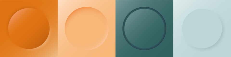 Trendy color circle 3d background set. Modern minimal frame design with copy space. Top view scene