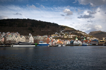 Fototapeta na wymiar View across the water of Bergen in Norway