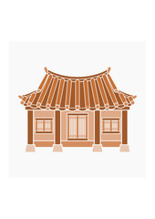 Editable Vector Illustration of Flat Monochrome Style Front View Traditional Hanok Korean House Building for Artwork Element of Oriental History and Culture Related Design