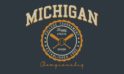 College of Michigan slogan typography for t-shirts.  slogan print shirts, sportswear print. Vintage graphics. Vector illustration